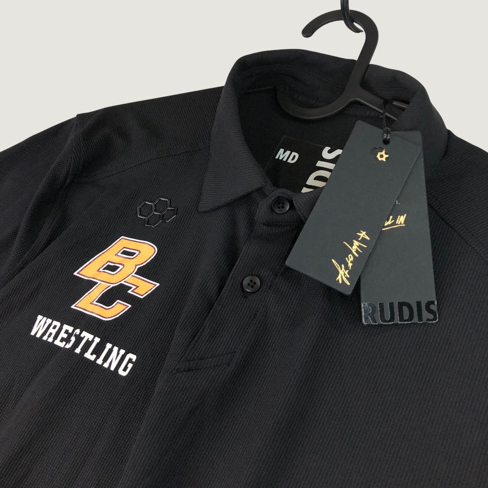 RUDIS Shirt Mens Medium BC Wrestling Performance Polo SS Black Gym Training NEW